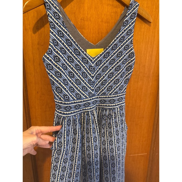 Maeve anthropologie dress size 0 blue tank cotton blend knit flare lazuli Aztec - Picture 6 of 13